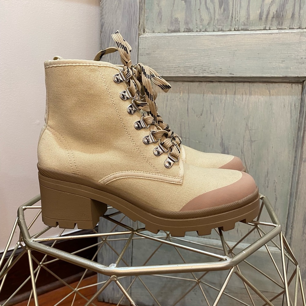 Truffle Collection Lace Up Canvas Chunky Combat Boots